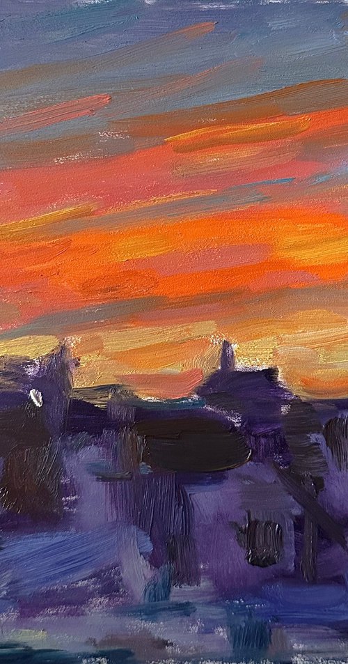 Fiery sunset over NYC by Irina Sherbiak