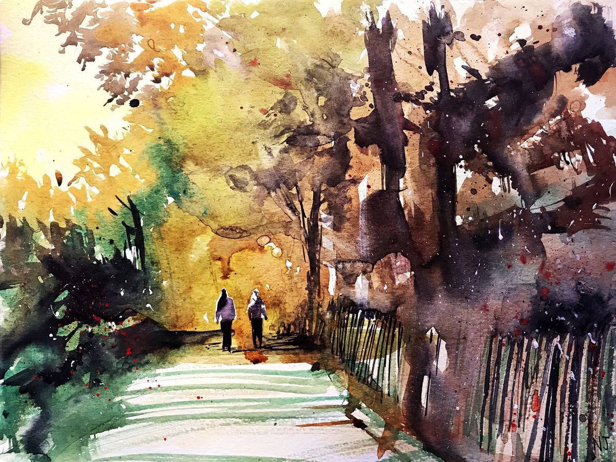 Paris Park - Promenade in the forest by NJ Paintings