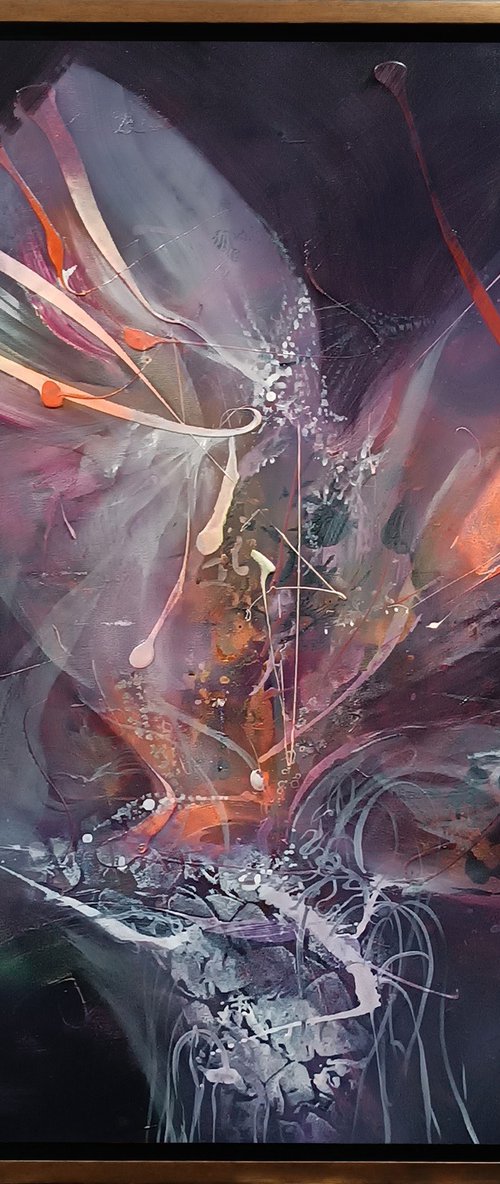 Angelic and twisted transformation abstract flowers framed painting O Kloska by Kloska Ovidiu