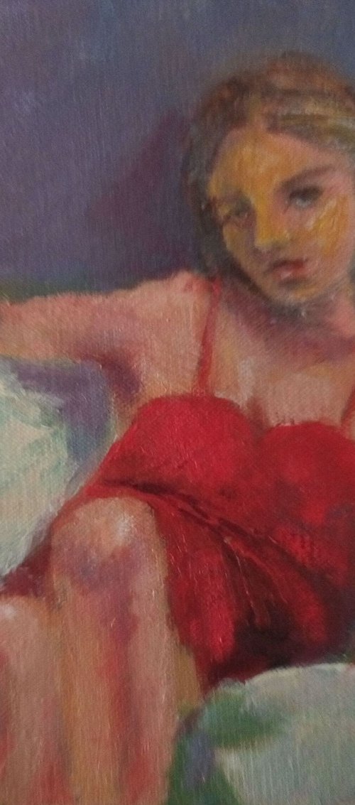 Woman in red by Rosalind Roberts