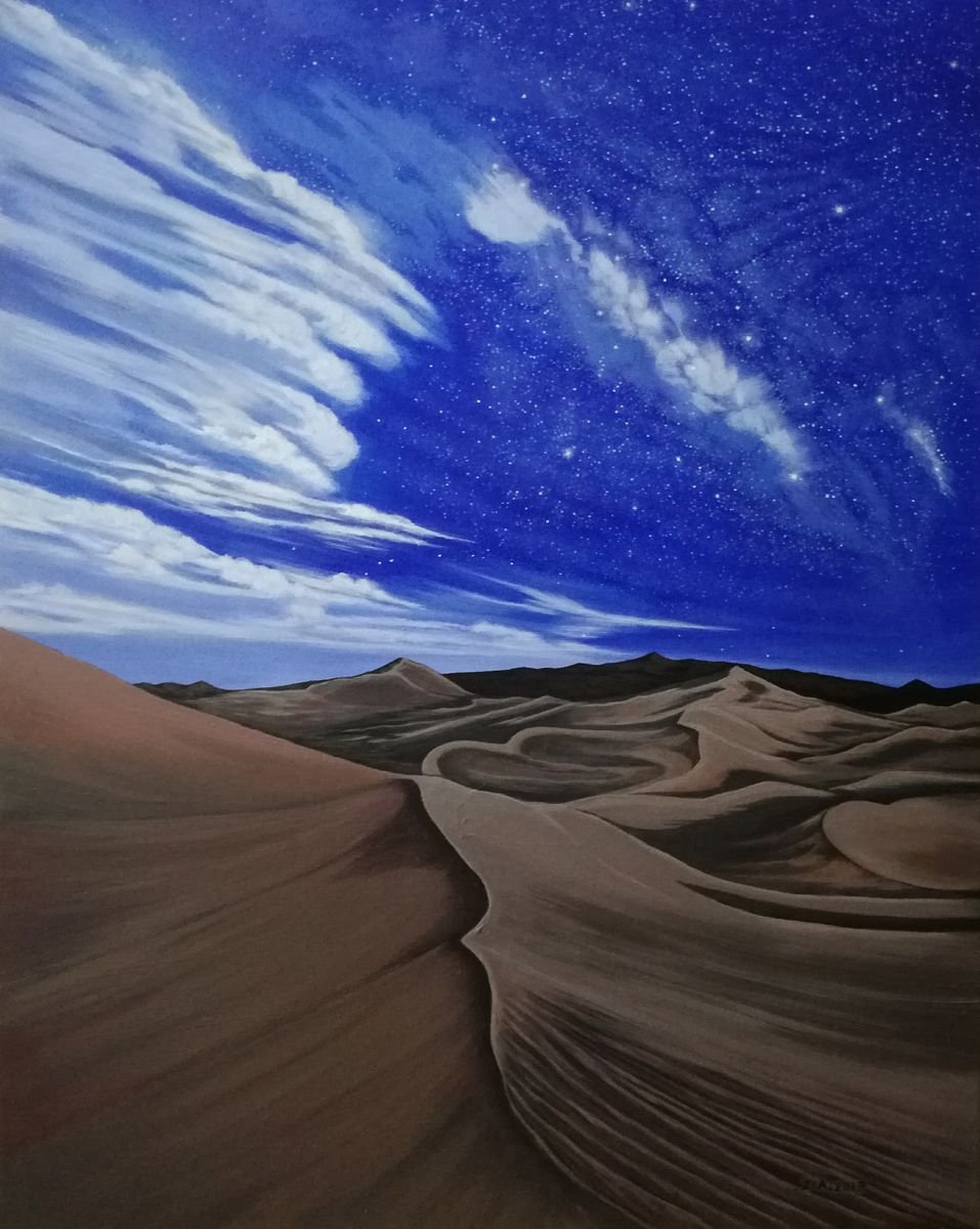 Landscape Acrylic Painting By Zoe Adams, 16 X 20", Desert Milky Way, Original Artwork
