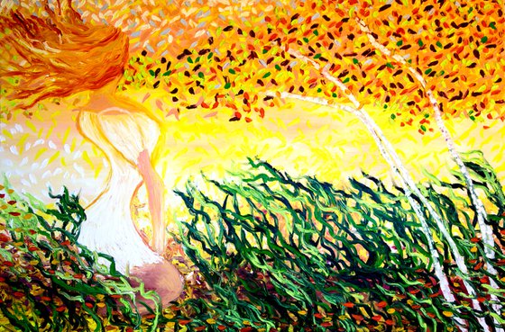 Oil original canvas  art Impasto painting original landscape  painting trees  autumn aspen trees art spen  by Olya Shevel