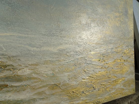 Modern Abstract Heavy Textured Landscape Painting. 61 x 91cm. Contemporary Art. Neutral Tones and Gold Abstract Seascape