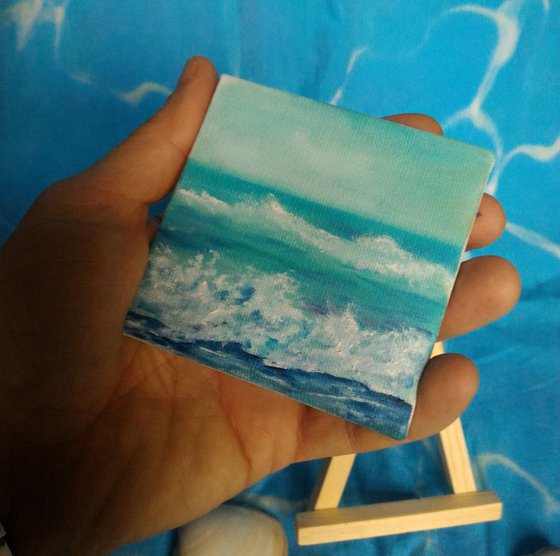 Miniature wave seascape #02 - Easel included