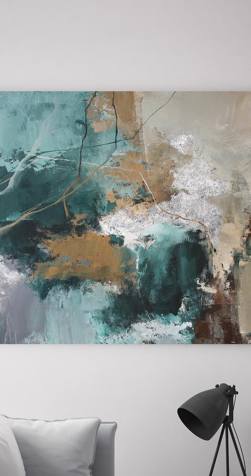 "Forest Hill 2" Abstract emerald acrylic art by Yana Sagan