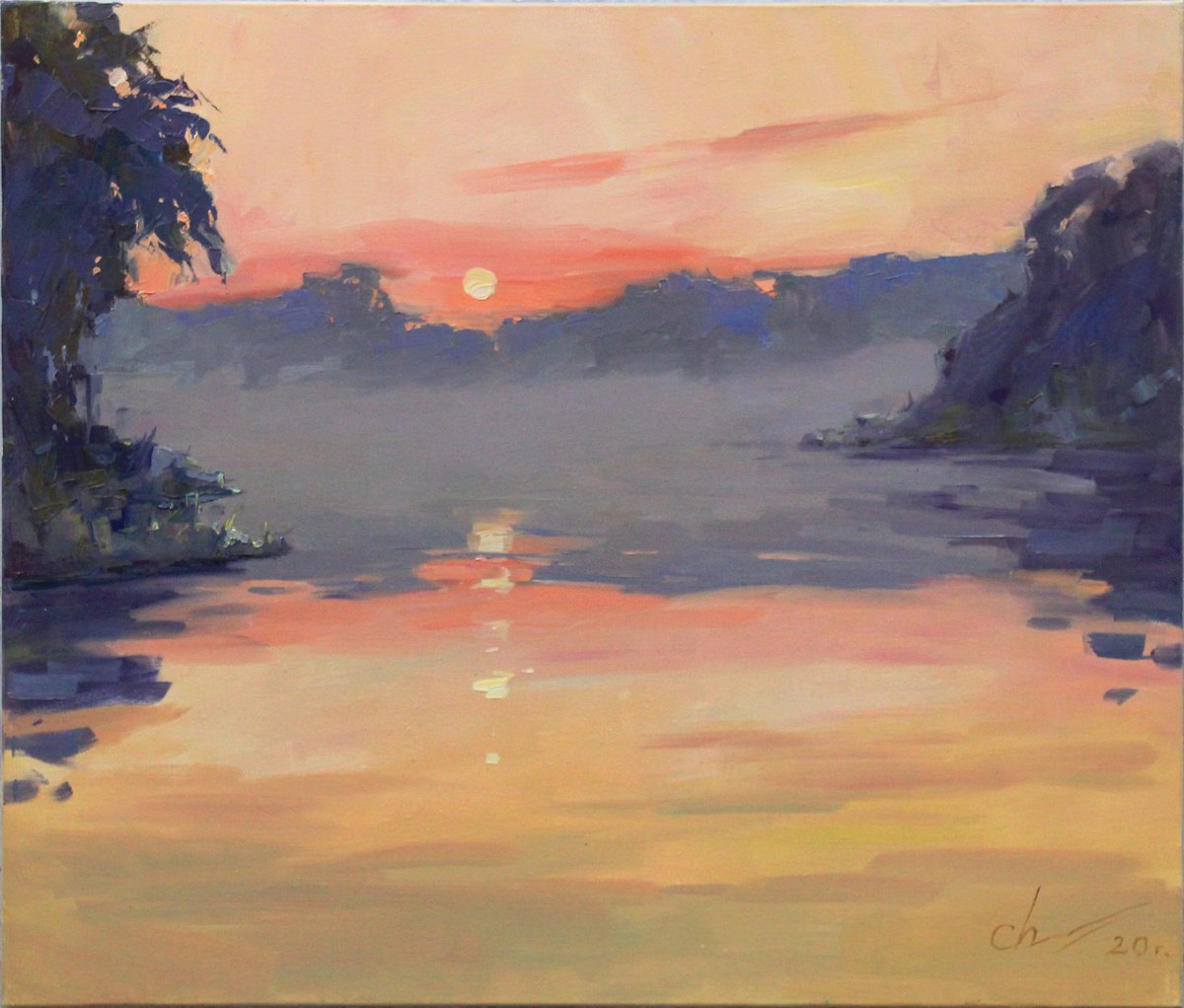 Sunset by the river by Sergei Chernyakovsky