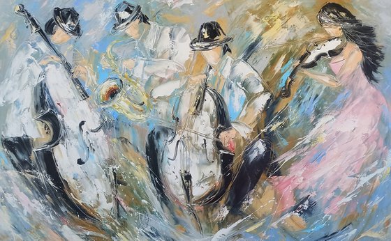 Jazz quartet  (80x120cm, oil painting)