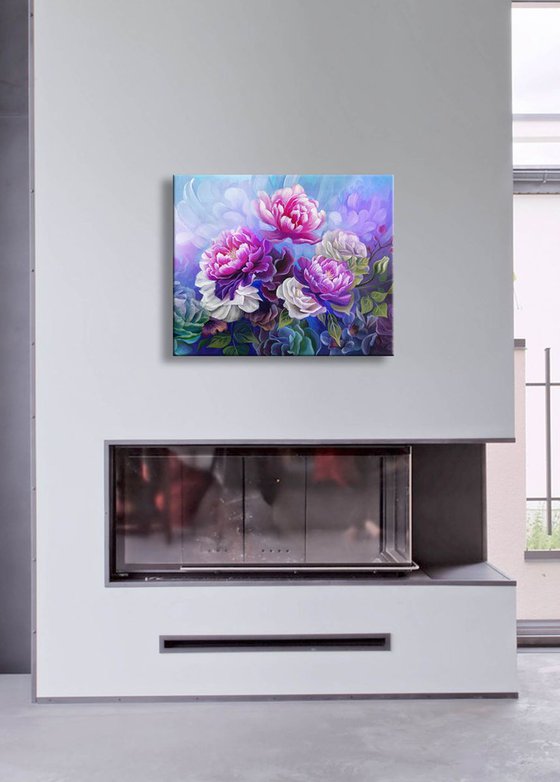 "Summer breath", peonies flowers art, floral painting, floral arrangement