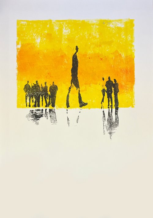 people in the rain Yellow 2 by Steve Bennett