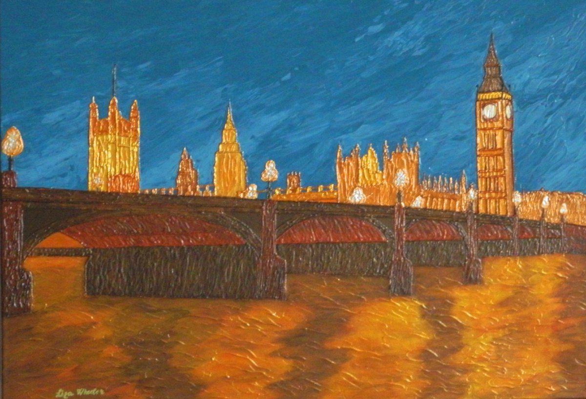 Big Ben at 10:30 PM - London cityscape painting by Liza Wheeler