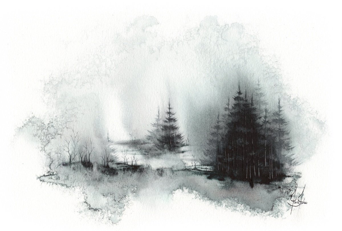 Places XL - Watercolor Pine Forest by ieva Janu