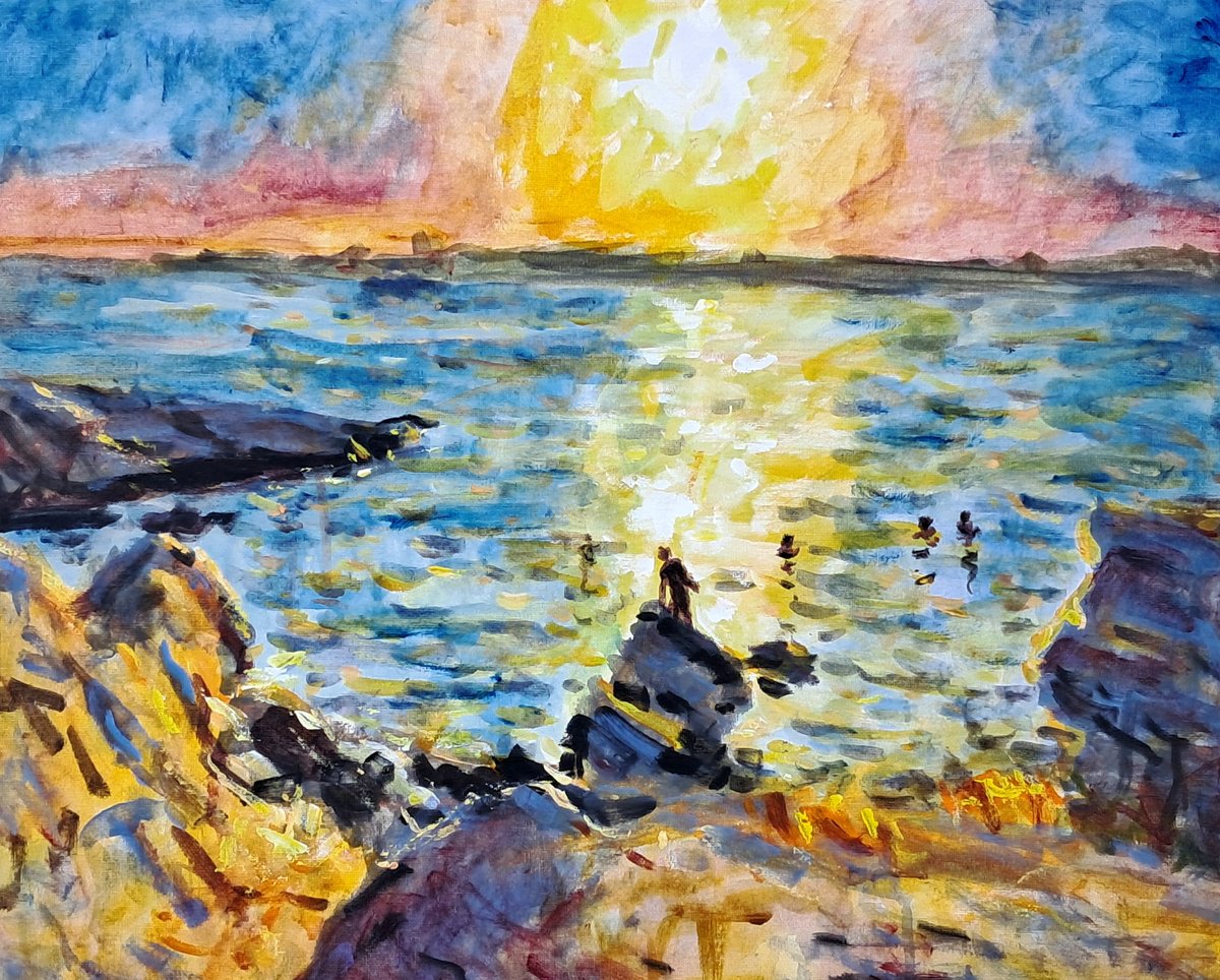  Sunset Swimmers By Dimitris Voyiazoglou, 20 X 17, Artwork For Sale On Artfinder