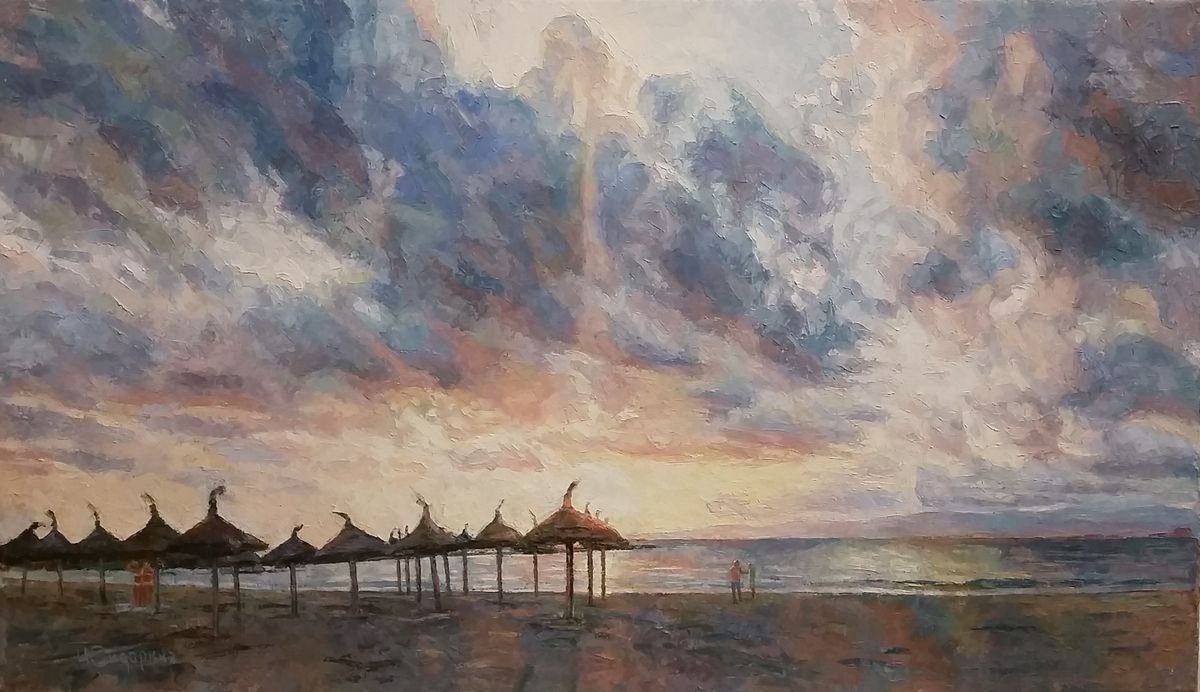 Impressionistic Landscape Oil Painting By Natalia Sidorina, 26 X 15", The End Of The Season, Original Artwork