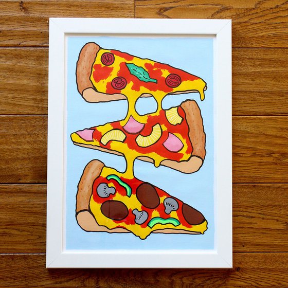 Three Slice Pizza Pop Art Painting On A3 Paper (Unframed)