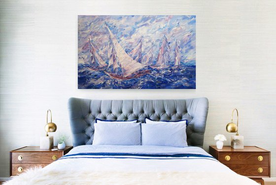 Large  acrylic  painting 160x100 cm unstretched canvas "Regatta" i032 original artwork by artist Airinlea