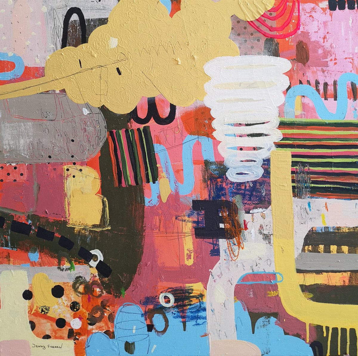 Abstract Painting By Jenny Furman, 24 X 24, Monday 8Am, Original Artwork