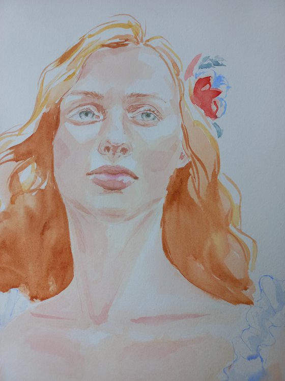 Chastity. Watercolor woman portrait 27x39 cm/11x15 in