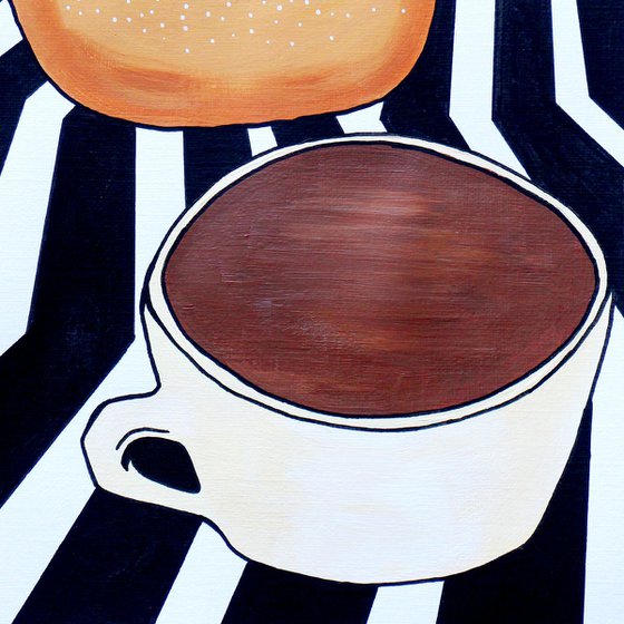 Donut And Coffee Twin Peaks Style - Pop Art Painting On Unframed A4 Paper