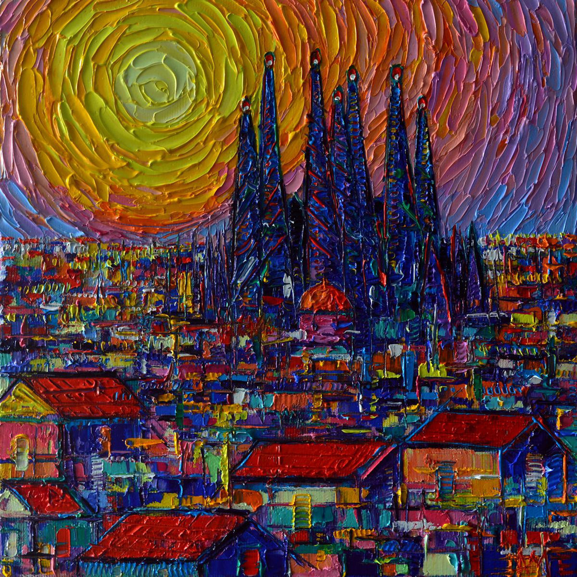 ABSTRACT BARCELONA COLORFUL SUNSET OVER SAGRADA | Artfinder