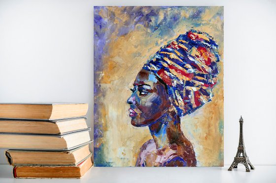 African Woman Portrait Painting Original Art Black Female Wall Art African American Girl Artwork