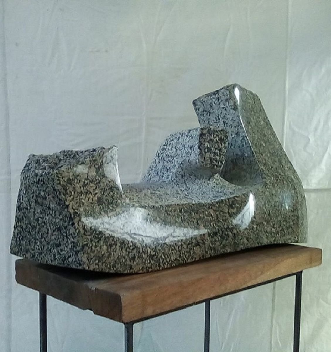 Abstract Portrait Stone Sculpture By Rasho Mitev, 24 X 13", "Family", Original Artwork