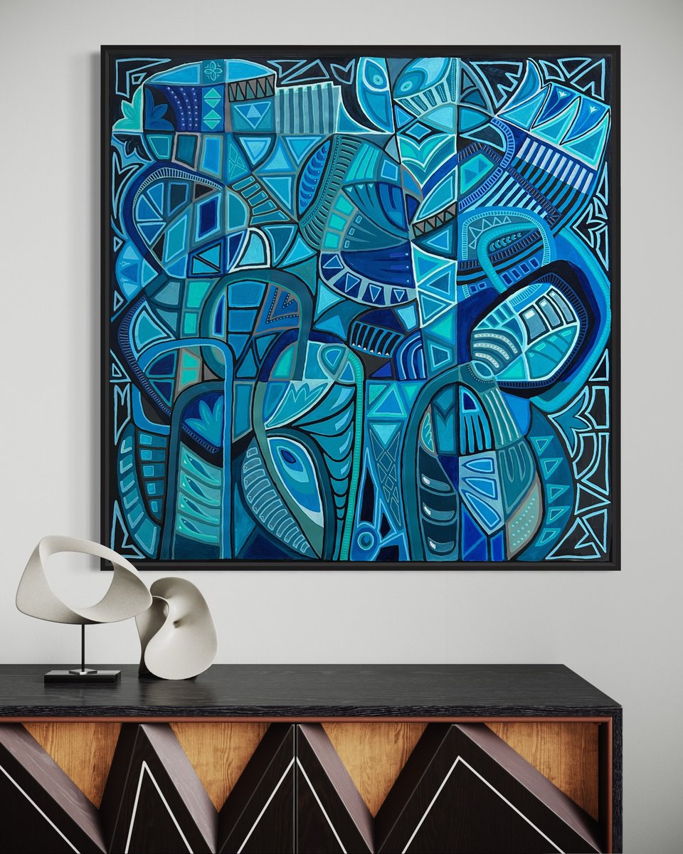 Geometric Abstract Acrylic Painting By Samantha Malone, 38 X 38", Nowhere To Move, Original Artwork