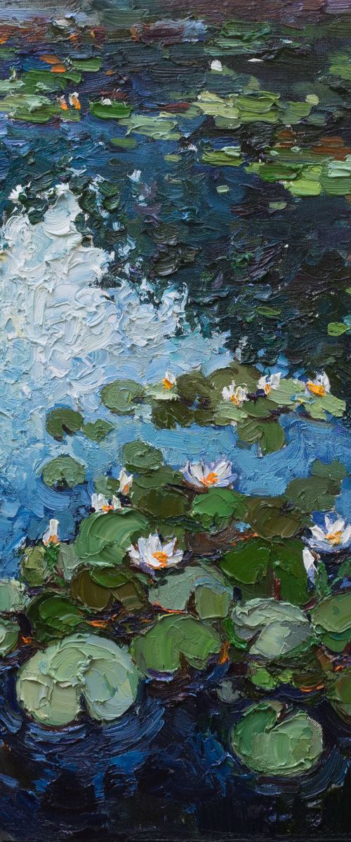 White water lilies Original Oil painting by Anastasiia Valiulina