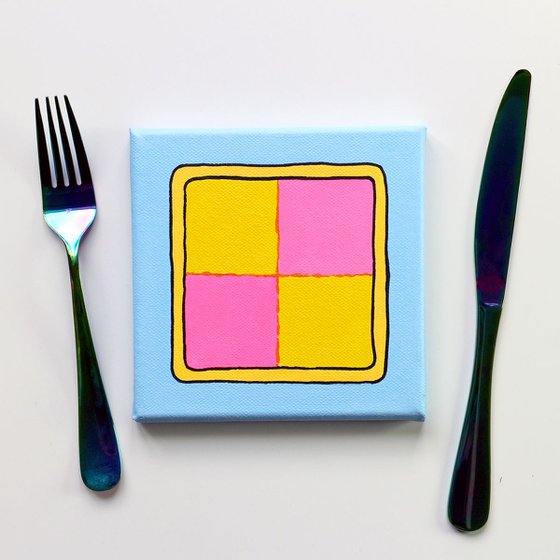 Battenberg Cake Pop Art Painting On Miniature Canvas