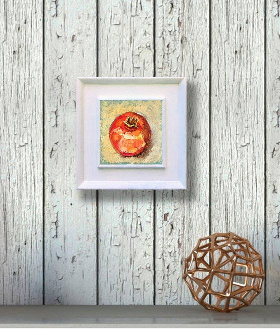 Pomegranate Painting Original Art Fruit Wall Art Mini Oil Kitchen Artwork