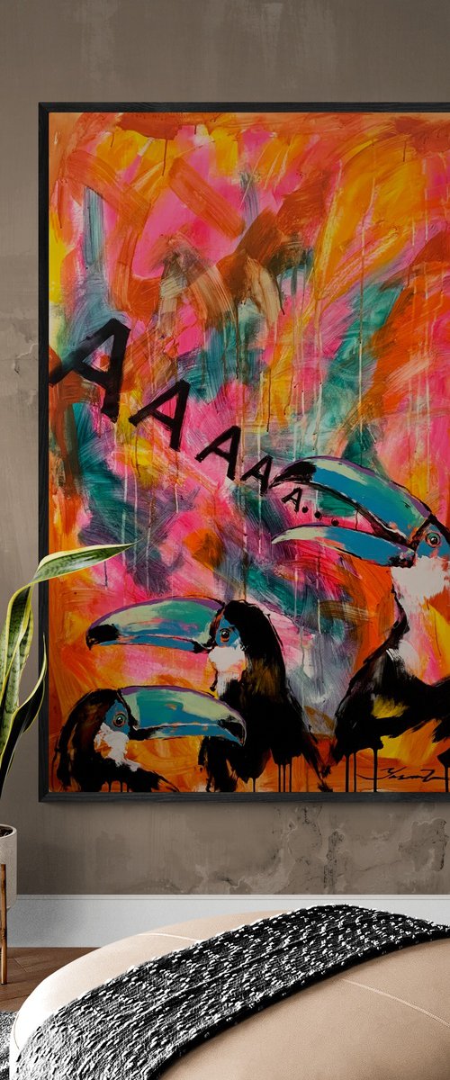 Huge XXL painting - "Toucans" - Bright - Birds - Exotic - Exotic animals - Expressionism by Yaroslav Yasenev