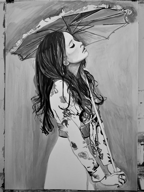 Girl with umbrella / 100 x 70 cm