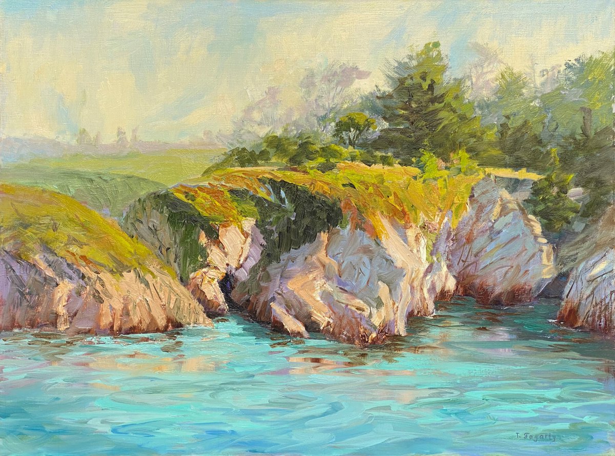 Impressionistic Landscape Oil Painting By Tatyana Fogarty, 24 X 18", Turquoise Waters Of Point Lobos, Original Artwork