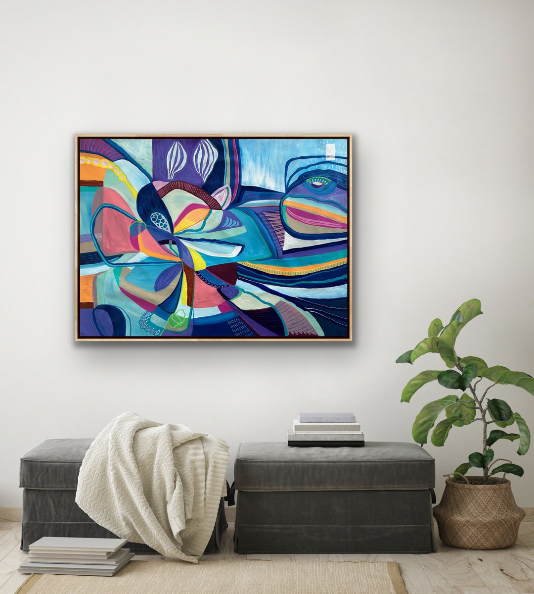 Abstract Painting By Samantha Malone, 48 X 35", A Peek Inside, Original Artwork