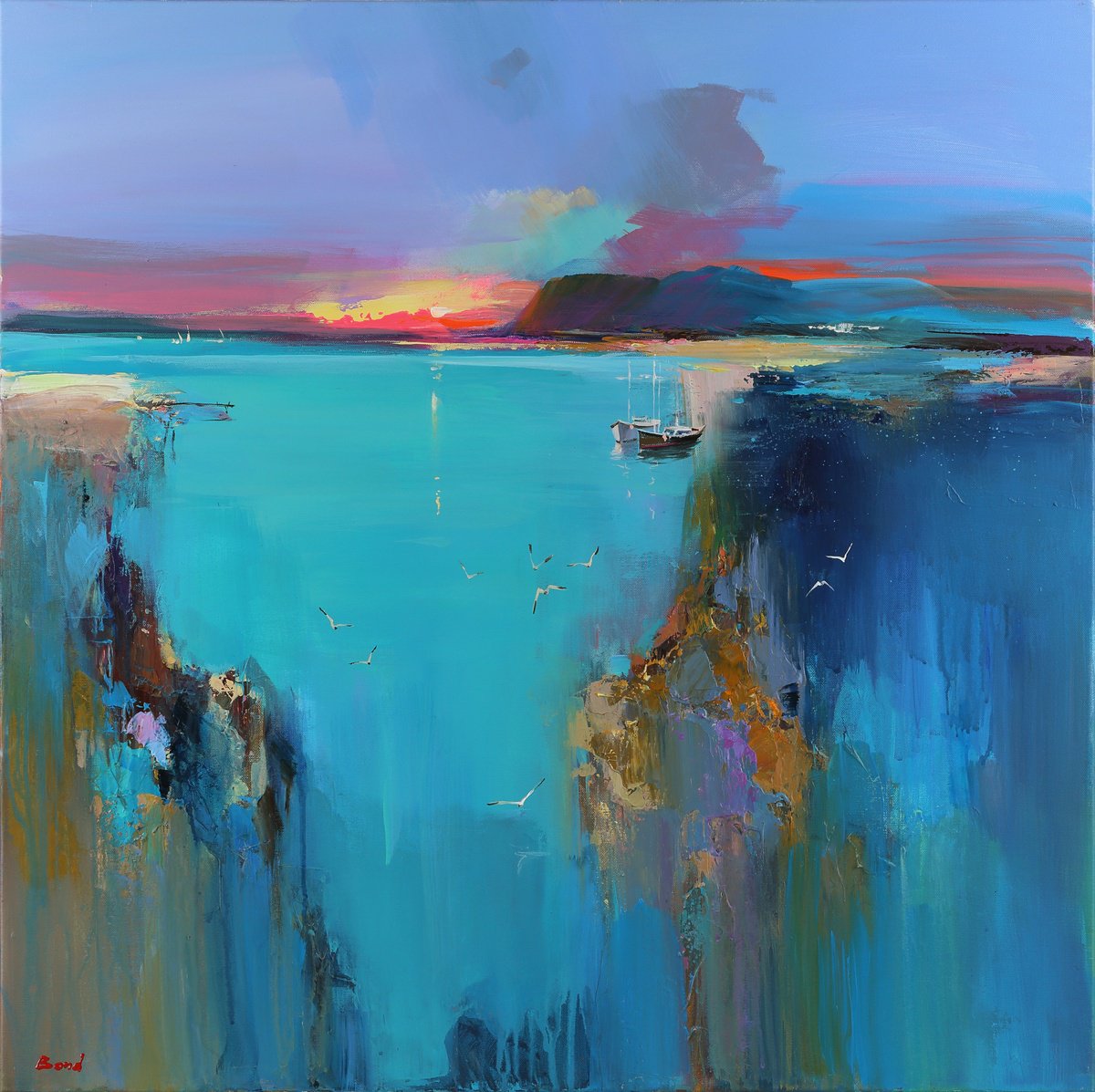 Impressionistic Landscape Acrylic Painting By Tetiana Bond, 31 X 31", Bathing In The Rays Of Love, Original Artwork