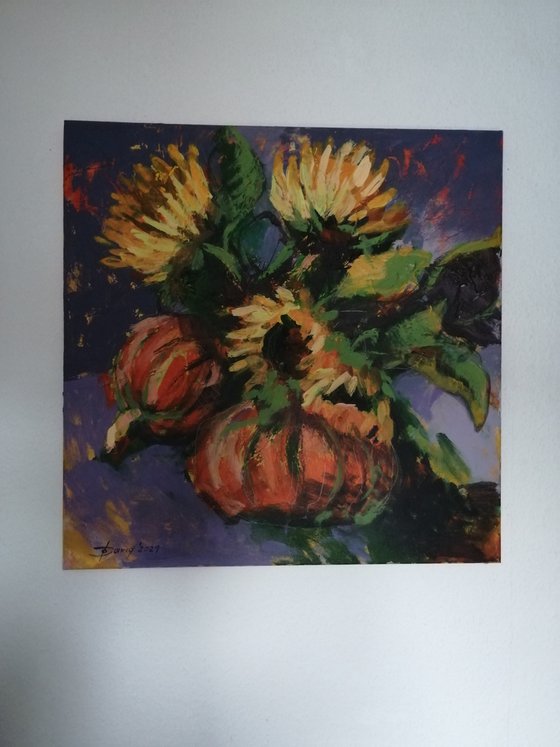 Sunflowers with pumpkins