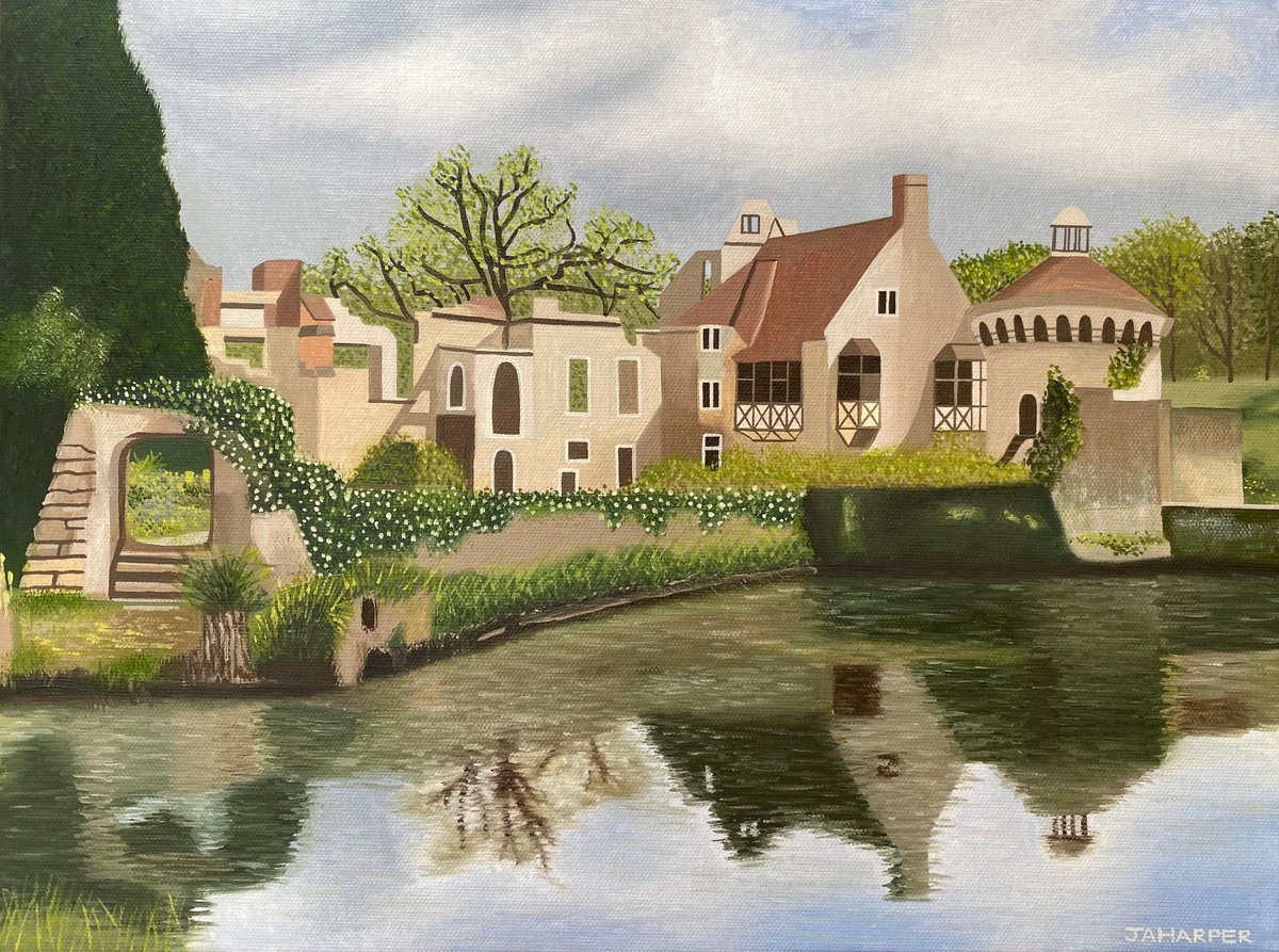 Photorealistic Landscape Oil Painting By Jill Ann Harper, 19 X 15, Scotney Castle, Original Artwork