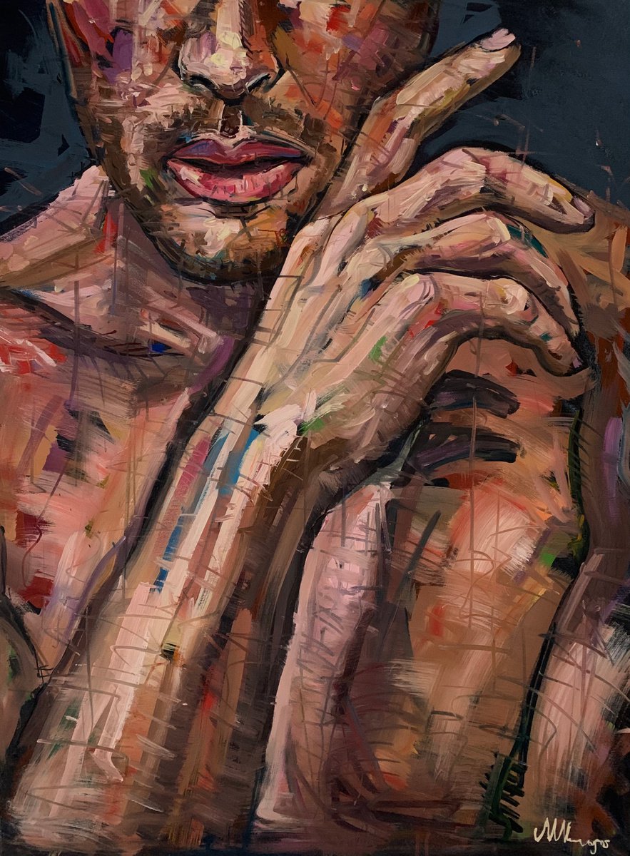 Expressive Portrait Oil Painting By Emmanouil Nanouris, 24 X 31, Male Figure Portrait, Original Artwork