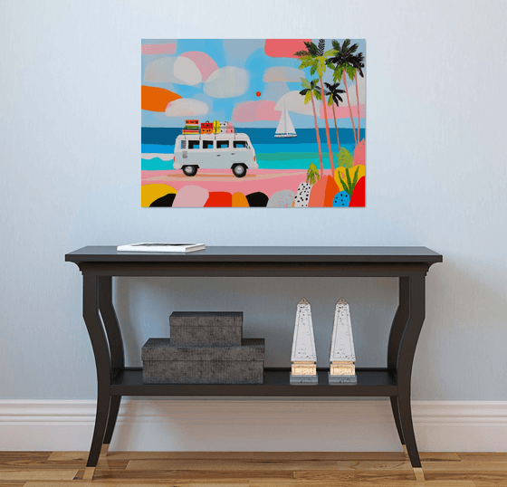 Retro Camper Van Beach