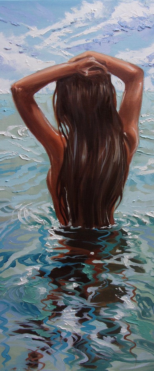 " BLUE SKY ... " original painting SEA summer GIFT sea swimming by Monika Luniak