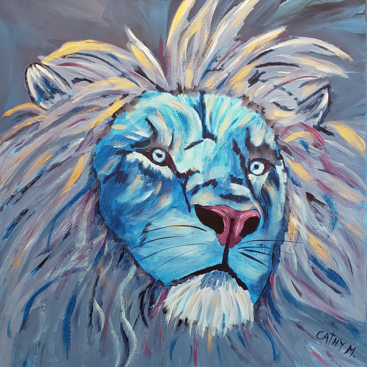 Impressionistic Animal Acrylic Painting By Cathy Maiorano, 20 X 20, A Coat Of Many Colors, Original Artwork