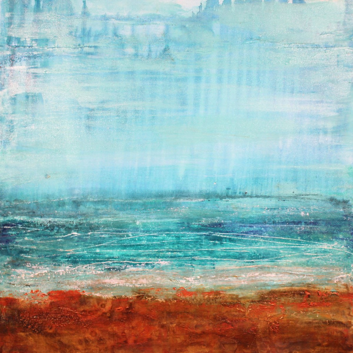 Abstract Acrylic Painting By Laura Spring, 36 X 36", Where The Two Worlds Meet Iii, Original Artwork