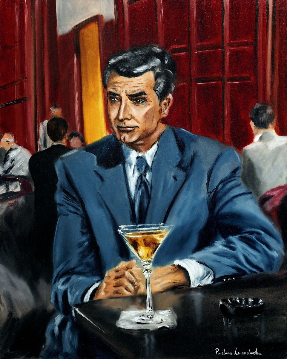 Impressionistic Portrait Oil Painting By Ruslana Levandovska, 24 X 30", Cary Grant In North By Northwest, Original Artwork