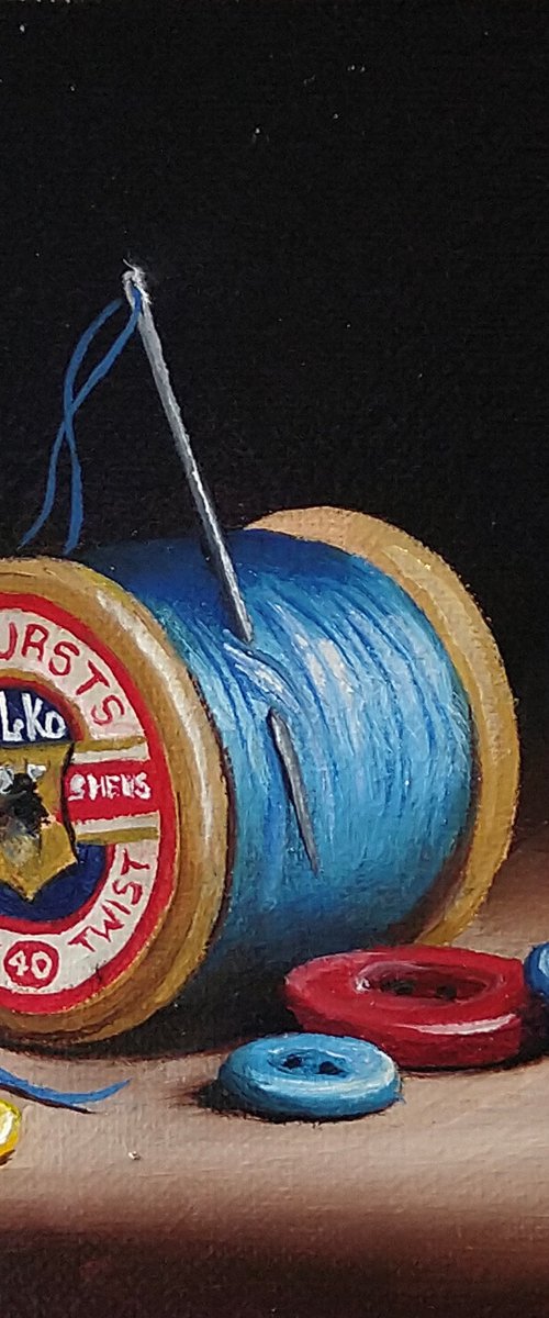 Cotton and buttons still life by Jane Palmer Art