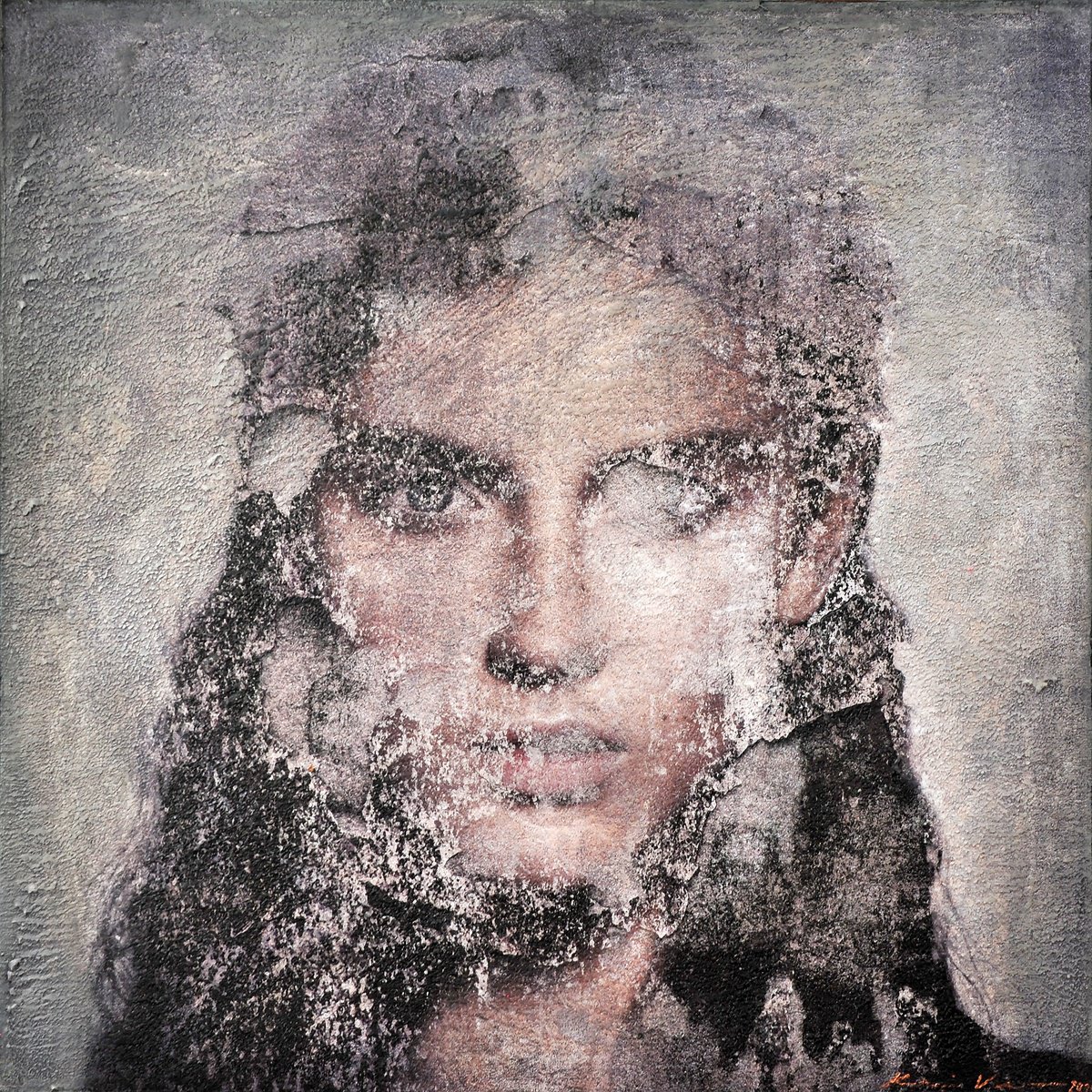 Portrait Painting By Karin Vermeer, 47 X 47", Pumice, Original Artwork