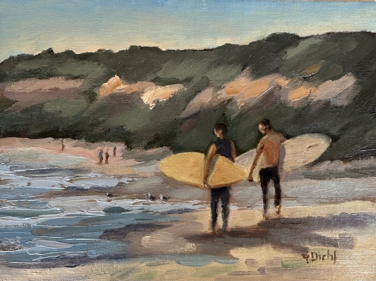 Impressionistic Portrait Oil Painting By Grace Diehl, 8 X 6, Surfing Buddies, Original Artwork