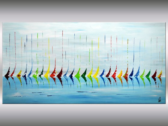 Regatta - XXL  Abstract- Colourfull Sailboat Painting- Large Acrylic Art Canvas Wart Art Ready to hang