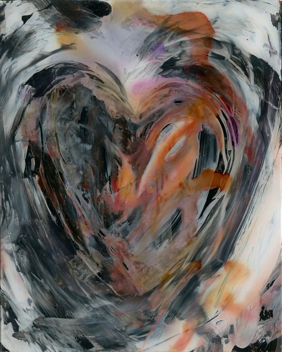 Songs Of The Heart 3 - Framed Mixed Media Abstract Heart painting by Kathy Morton Stanion