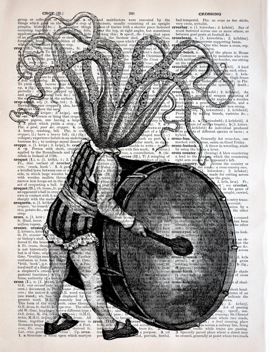 The Tin Drum - Collage Art Print on Large Real English Dictionary Vintage Book Page by Jakub DK - JAKUB D KRZEWNIAK