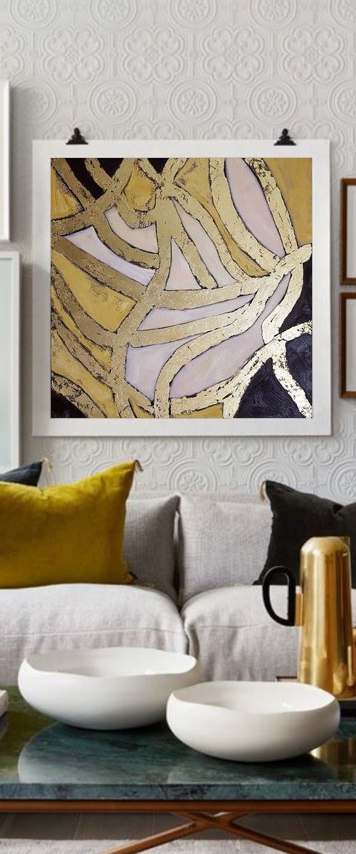 Abstract painting Infinite memories, 70x70 cm, original / modern stripe art / decor / design by Larissa Uvarova