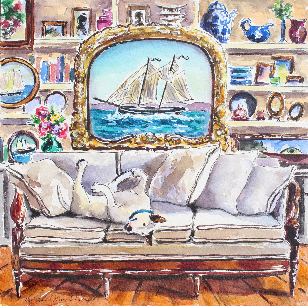Kristen Olson Stone | Original  Watercolour | My Ship's Come In | 20 X 20Cm | Artwork For Sale On Artfinder